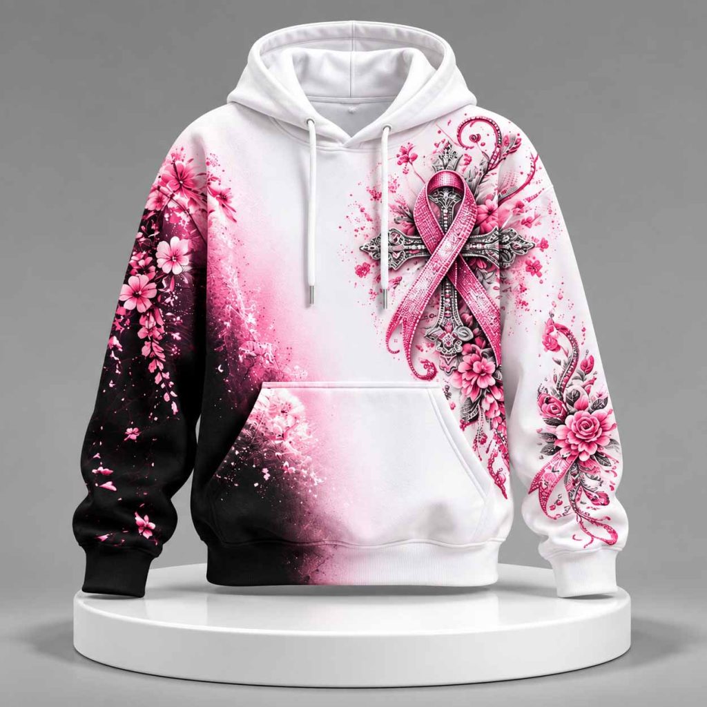 Women's Casual Breast Cancer Awareness Print Hoodie 1