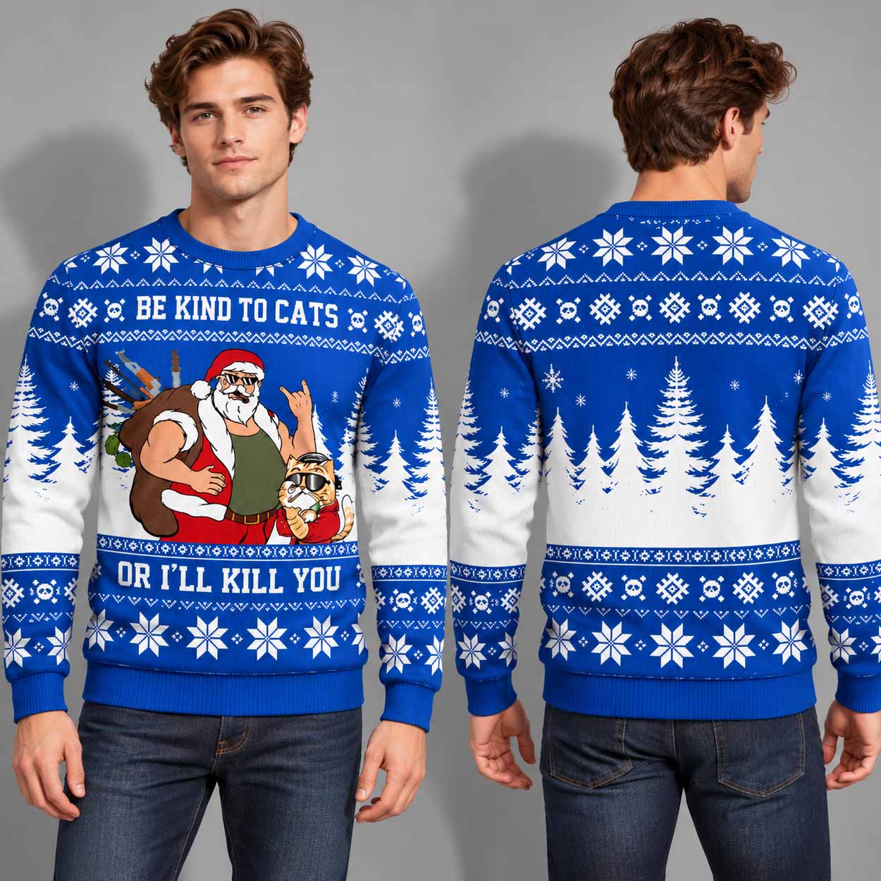2026 Tough Santa Cat Ugly Christmas Sweater 2026 Tough Santa Cat Ugly Christmas Sweater
